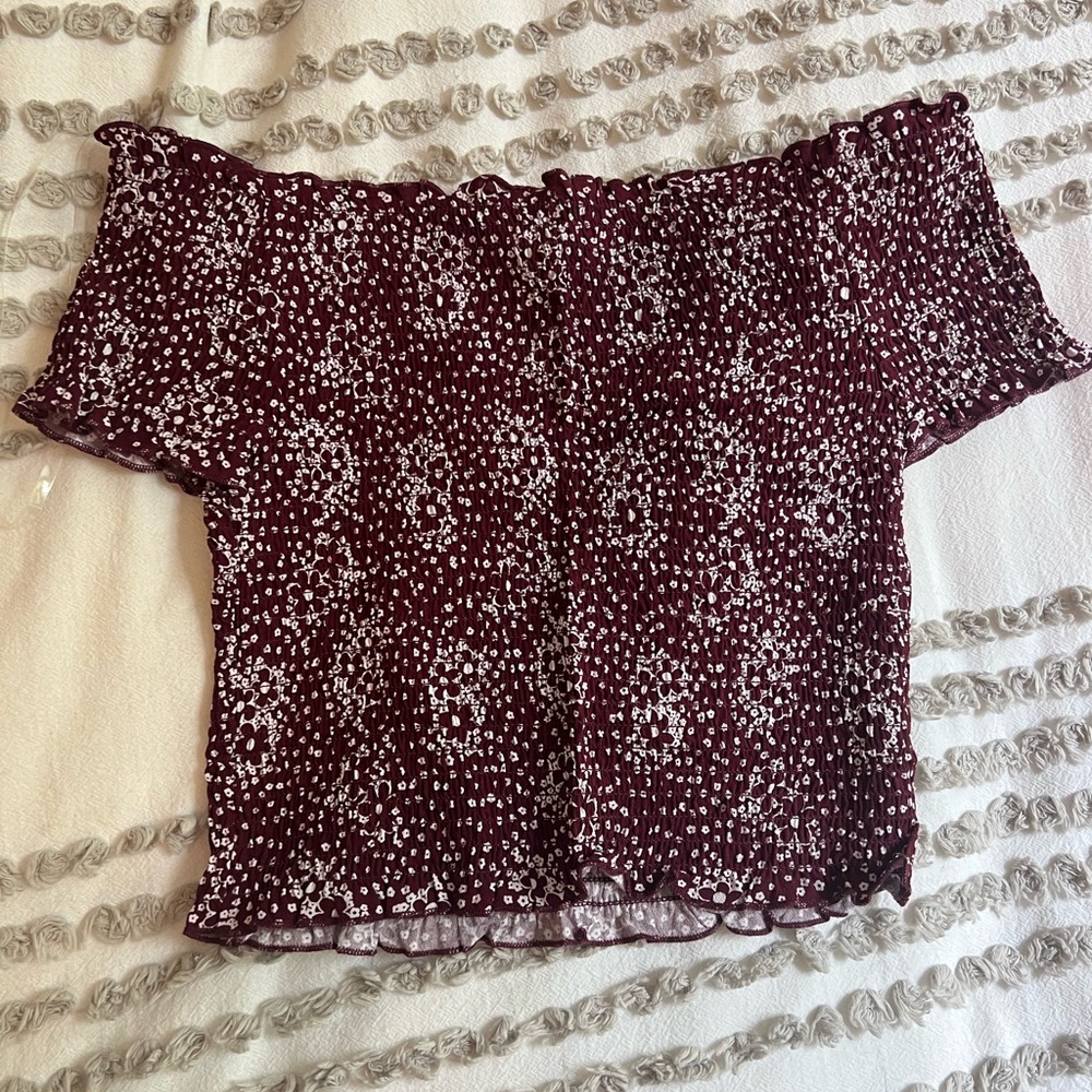 PacSun Red and White Off-the-Shoulder Crop Blouse